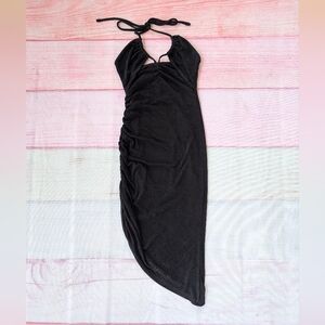 Sndys Black Halter Ruched Bodycon Dress 4US‎ Night Out Asymmetrical Hem
